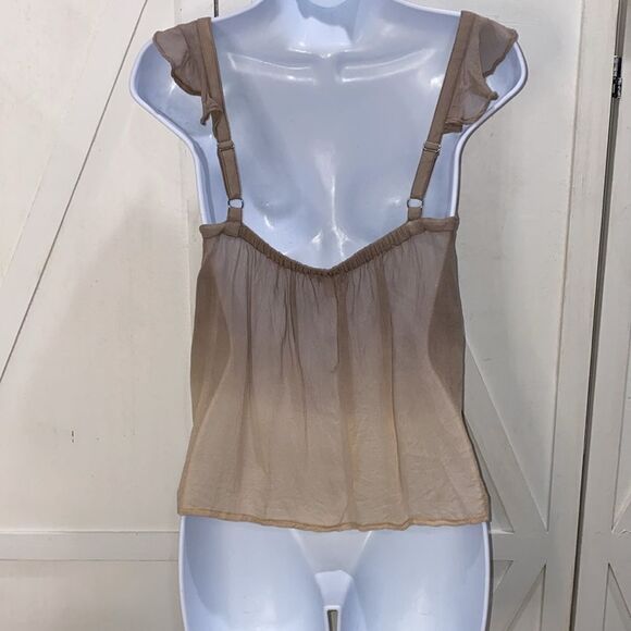 Guess Embellished Semi Sheer Ombre Tan And Cream Tone Blouse With Chiffon Straps - Picture 4 of 8